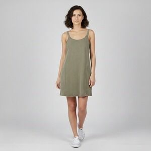 Womens Utility Romper Dress with Pockets Medium Olive Green Natural Stretch